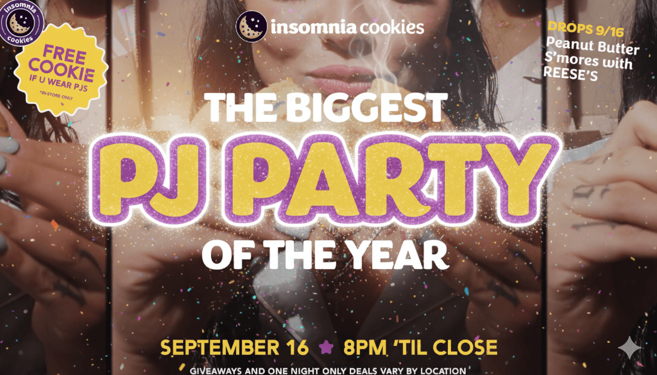 Join the PJ Party at Insomnia Cookies and Score a FREE Cookie!