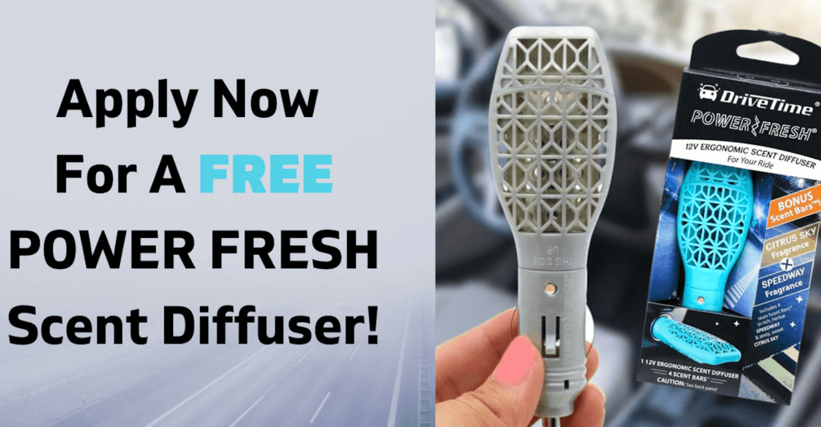 Cruise in Comfort: FREE 12V Car Diffuser from Drive Time